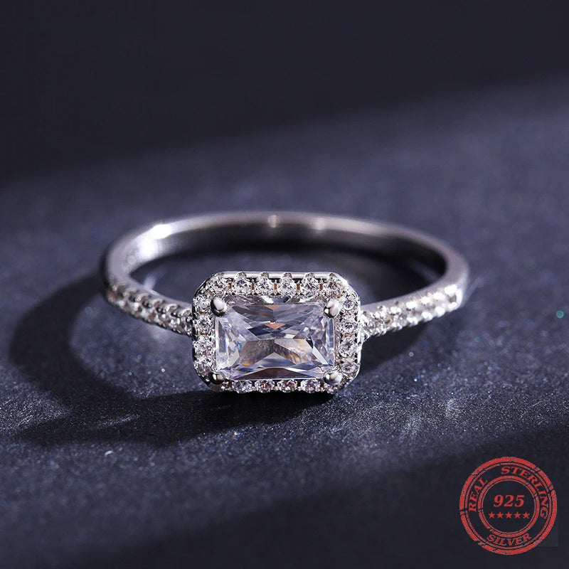 Solid silver engagement style ring with brilliant CZ