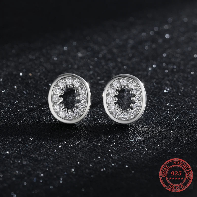 Hollow Oval CZ Paved Stud Earrings