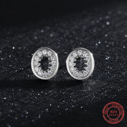 Hollow Oval CZ Paved Stud Earrings