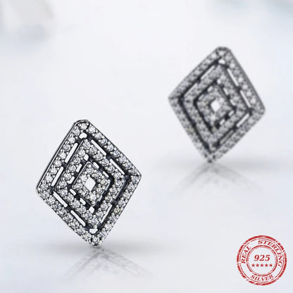 Sterling Silver Retro CZ Rhombus Stud Earrings