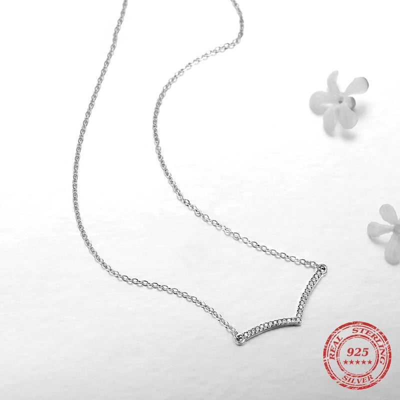 Simple Sterling Silver Necklace with Cubic Zirconia Pendant