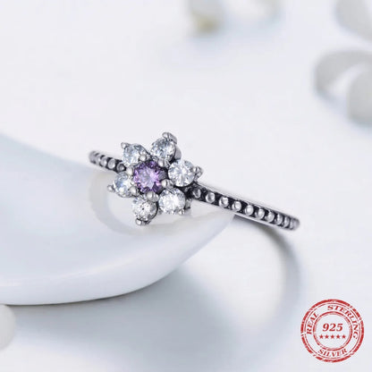 Purple Crystal 925 Sterling Silver Flower Ring