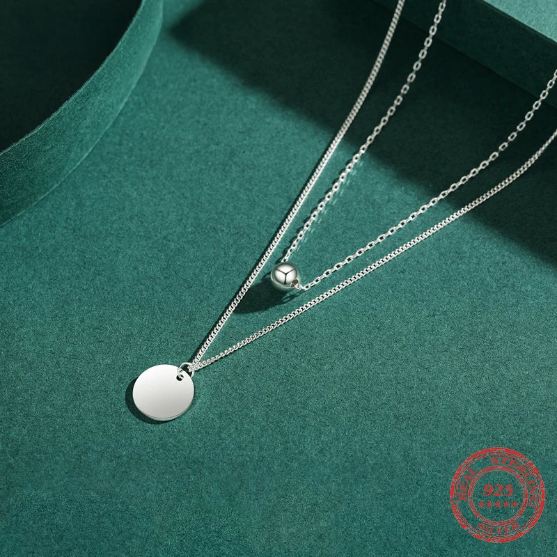 Sterling Silver Double-Layer Round Pendant Necklace