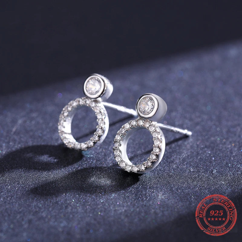 Silver earrings geometric round shape minimal stud style