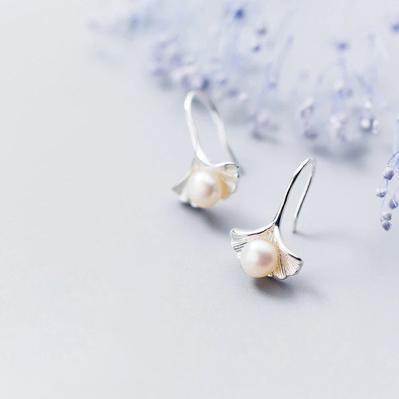 Drop earrings silver with shell pearl accent real silver