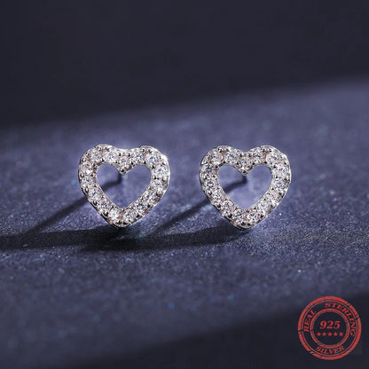 Romantic Heart-Shaped Sterling Silver Stud Earrings