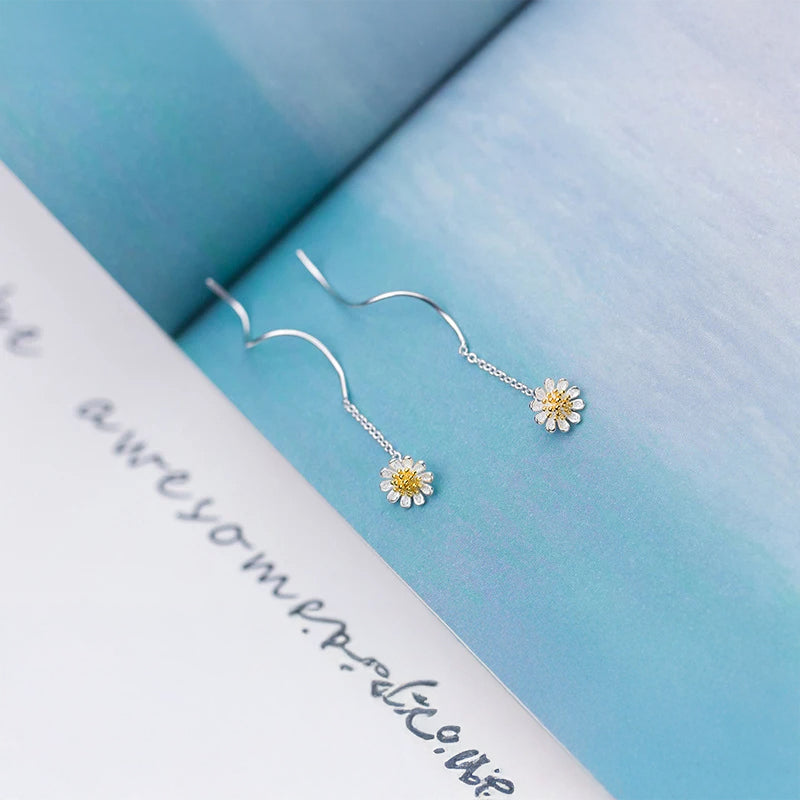 Golden Daisy Drop Earrings