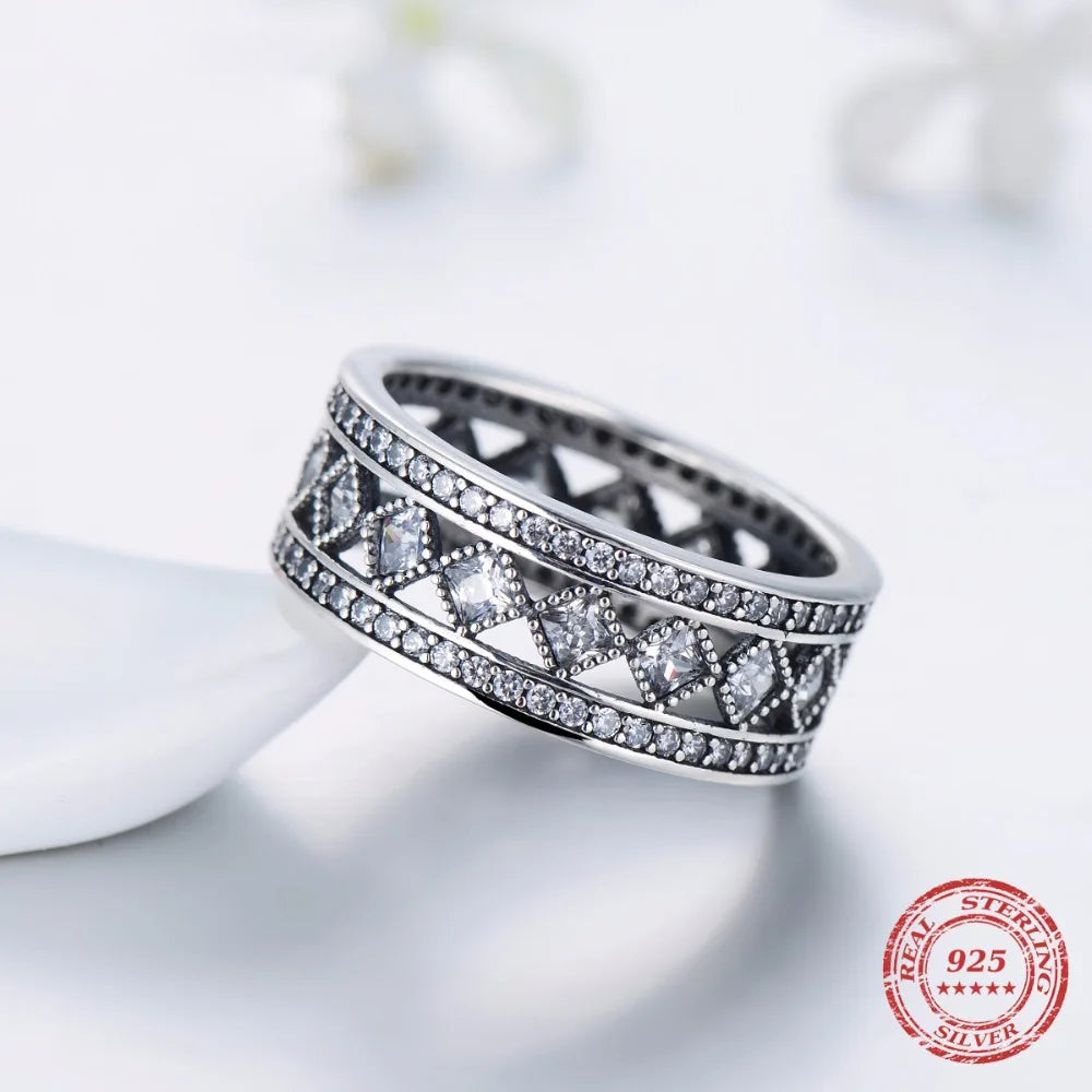 Sparkling CZ 925 Sterling Silver Square Ring