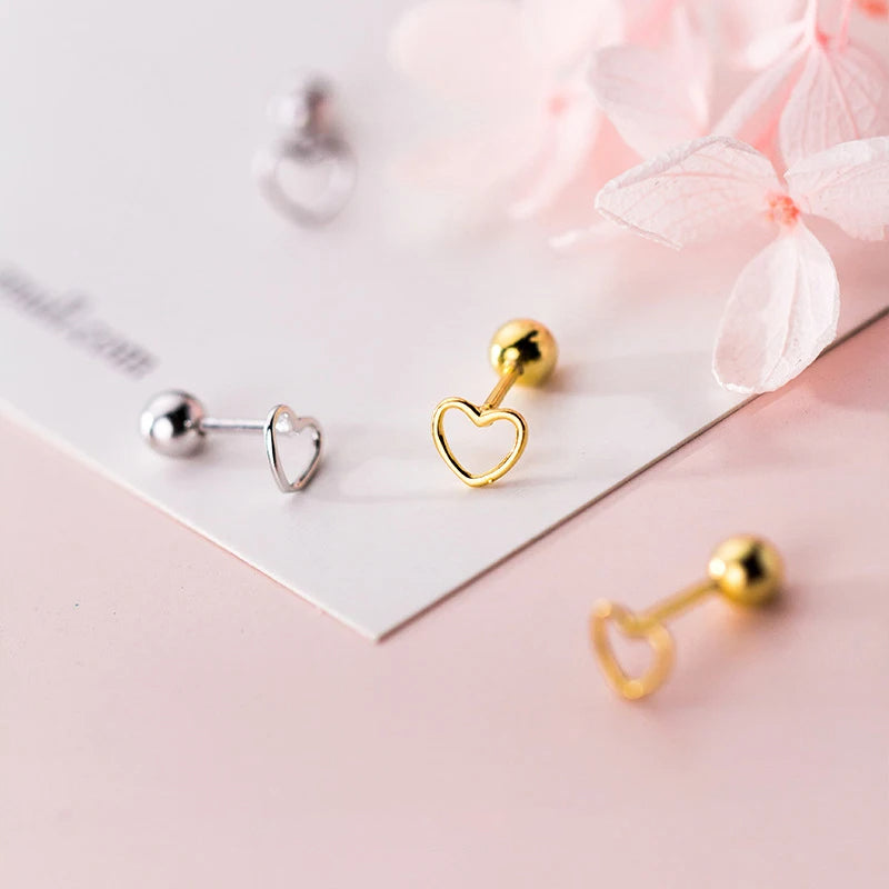 Silver Hollow Heart Stud Earrings