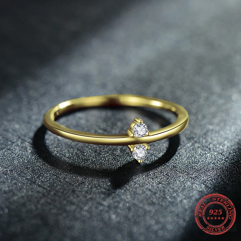 Close-up of cubic zirconia ring set in a sleek minimal sterling silver band