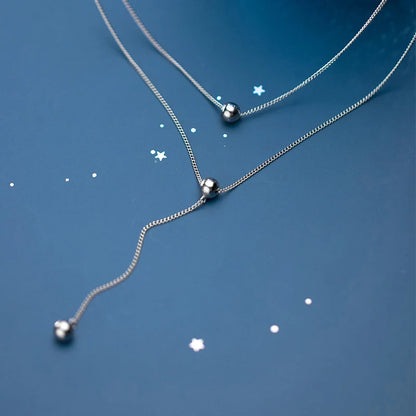 Sterling Silver Minimalist Three-Layer Bead Y-Shape Necklace