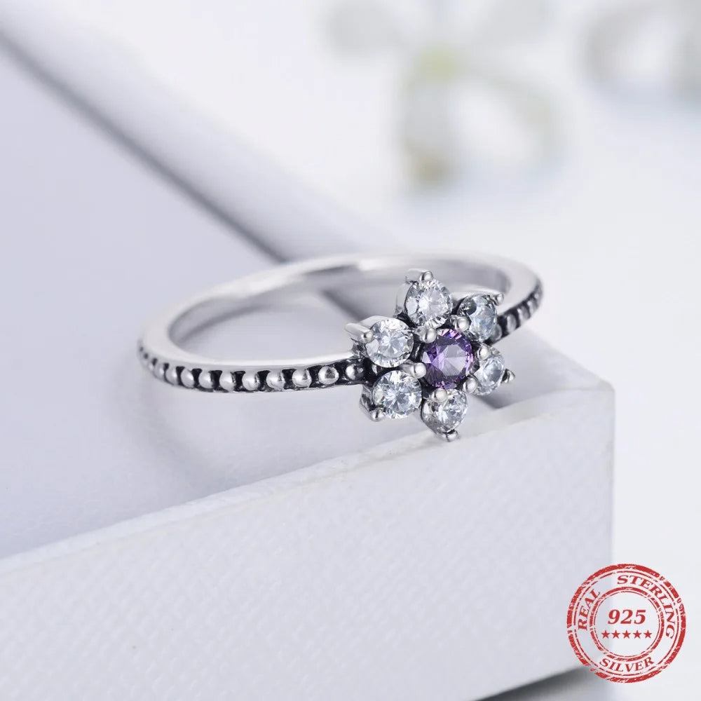 Purple Crystal 925 Sterling Silver Flower Ring