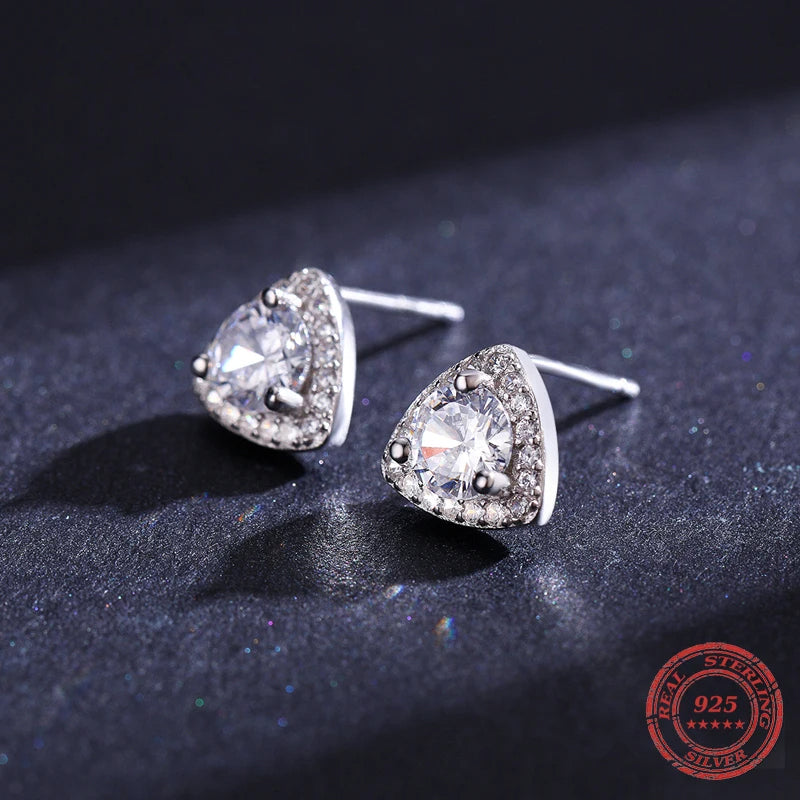 Sterling Silver Triangle CZ Stud Earrings