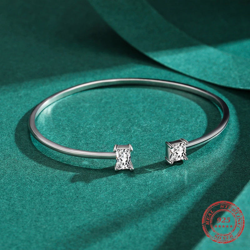 Asymmetric Sparkling Zircon Open Bangle