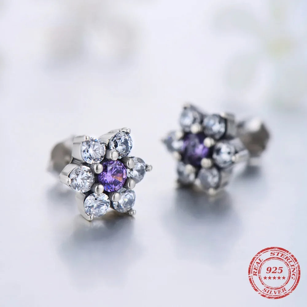 Sterling silver earrings with floral purple crystal sparkle