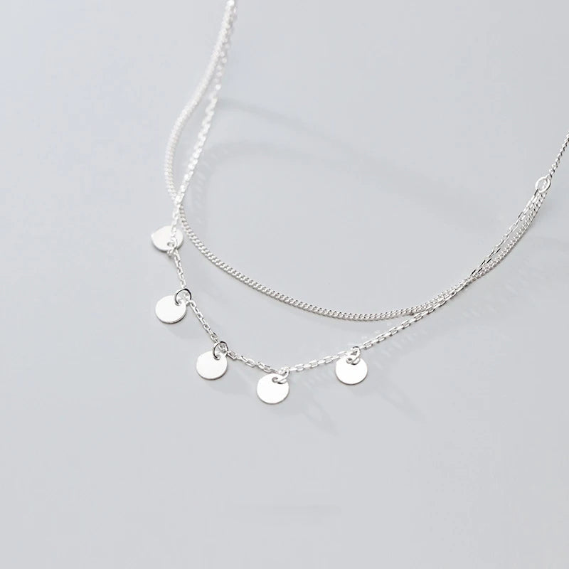 Sterling Silver Double Chain Sequins Pendant Necklace