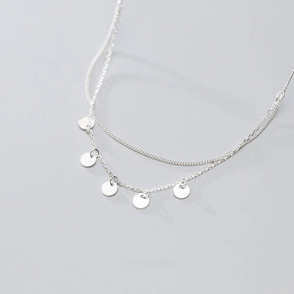 Sterling Silver Double Chain Sequins Pendant Necklace