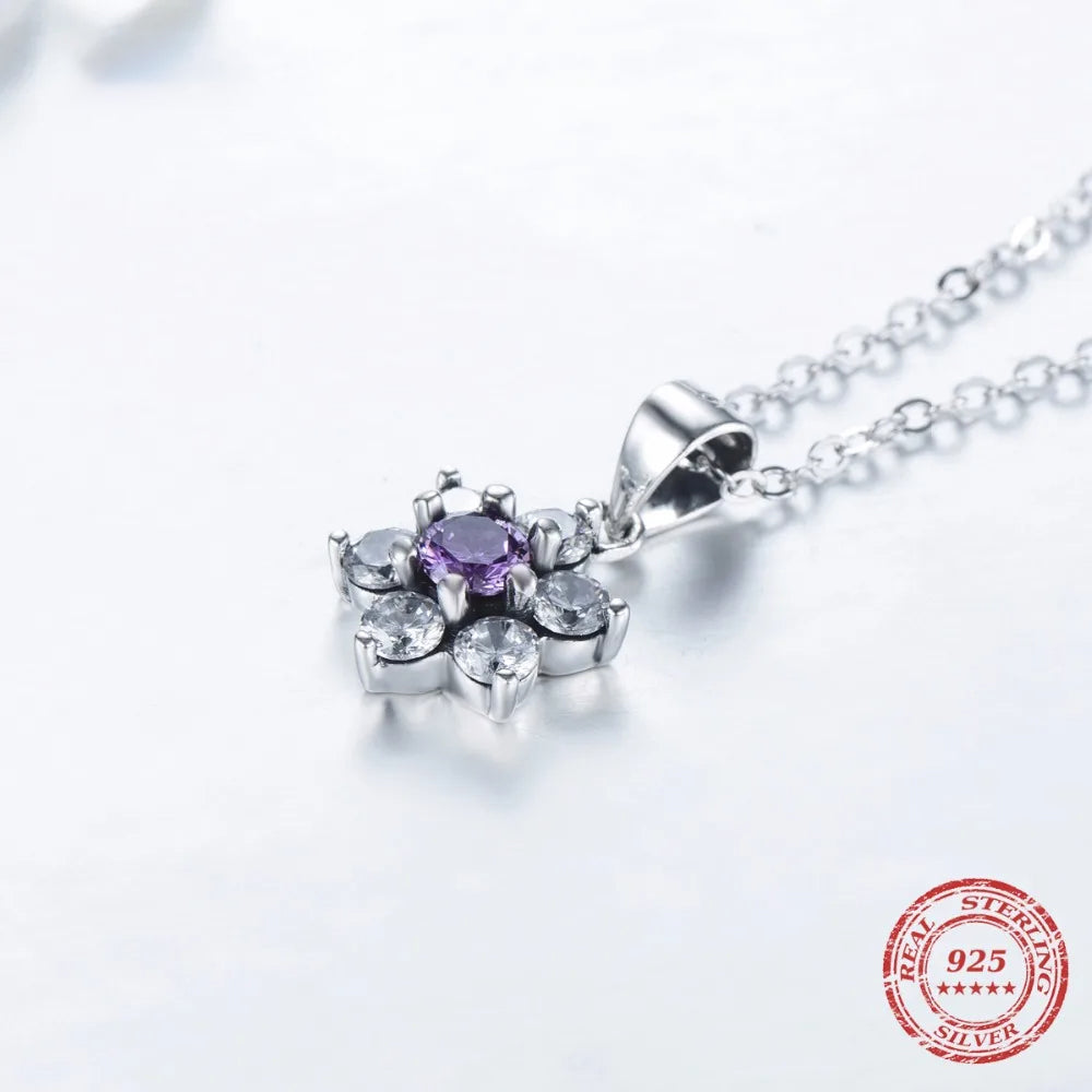 Sterling Silver Purple Flower Pendant Necklace