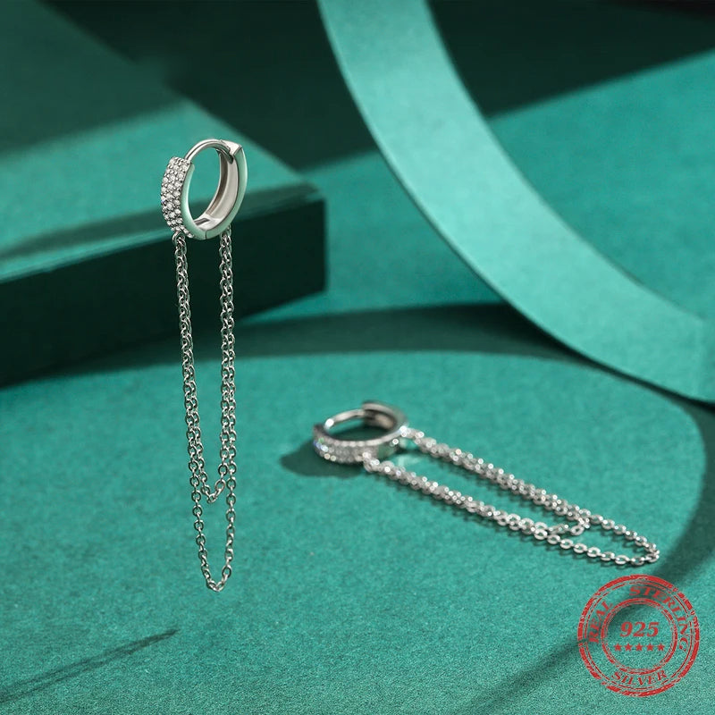 Sterling silver hoop earrings long tassel movement