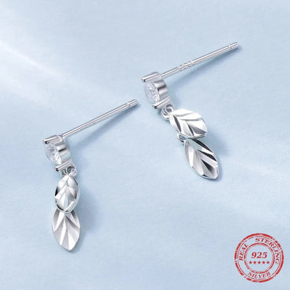 Tree Leaf CZ Swing Stud Earrings