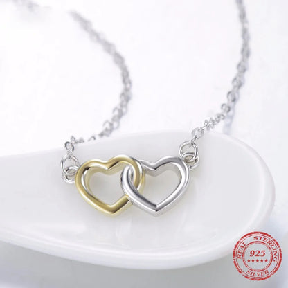 Sterling Silver Double Heart Pendant Necklace