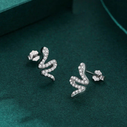 Sparkling Snake CZ Stud Earrings