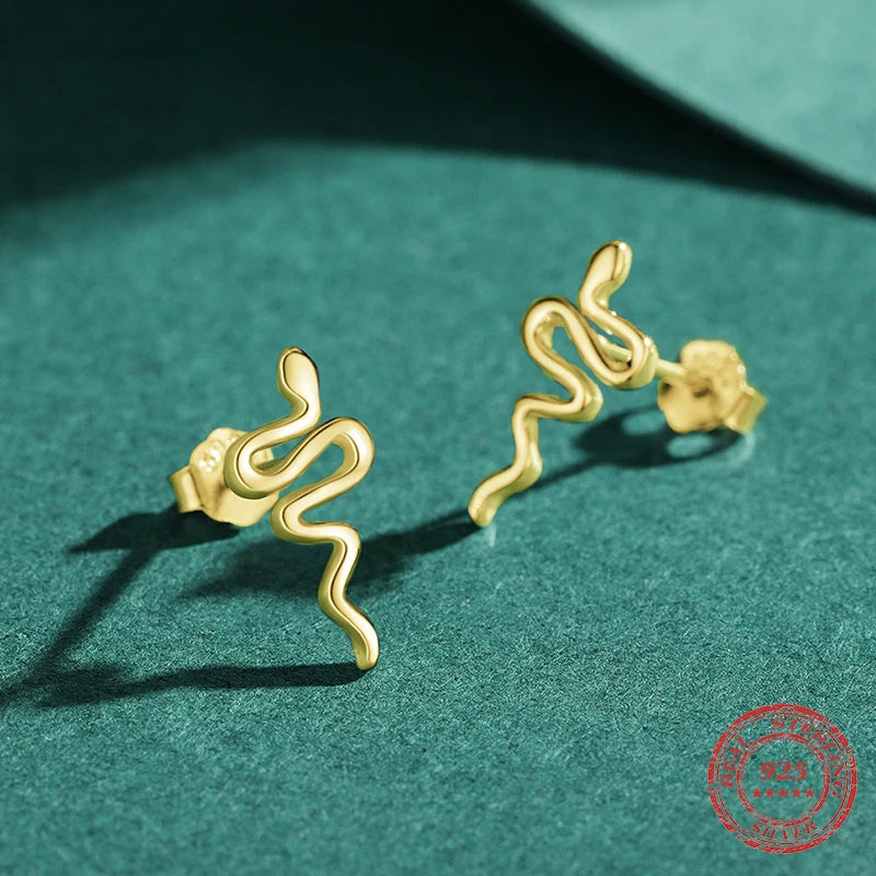 Gold Snake Line Stud Earrings