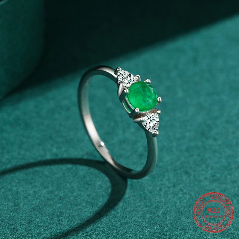 Elegant Glow Sterling Silver Round Emerald Ring