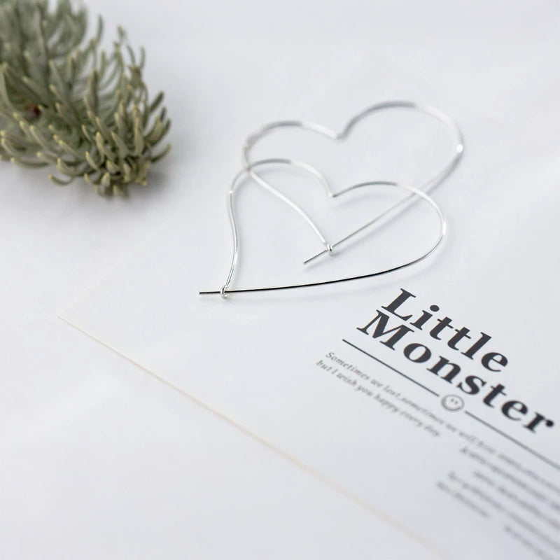 Sterling Silver Heart Charm Hoop Earrings