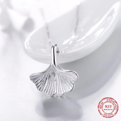 Sterling Silver Ginkgo Leaf Pendant Necklace