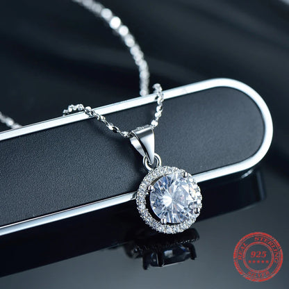 Sterling Silver Necklace with 2.0Ct Zircon Pendant