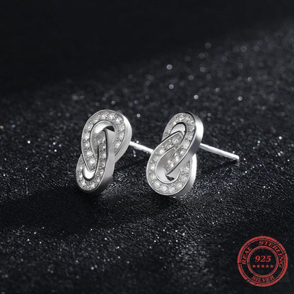 Silver Sparkling Double Circle Stud Earrings