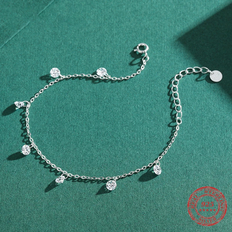 Elegant Sterling Silver Heart CZ Chain Bracelet