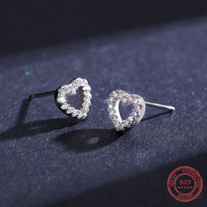 Romantic Heart-Shaped Sterling Silver Stud Earrings