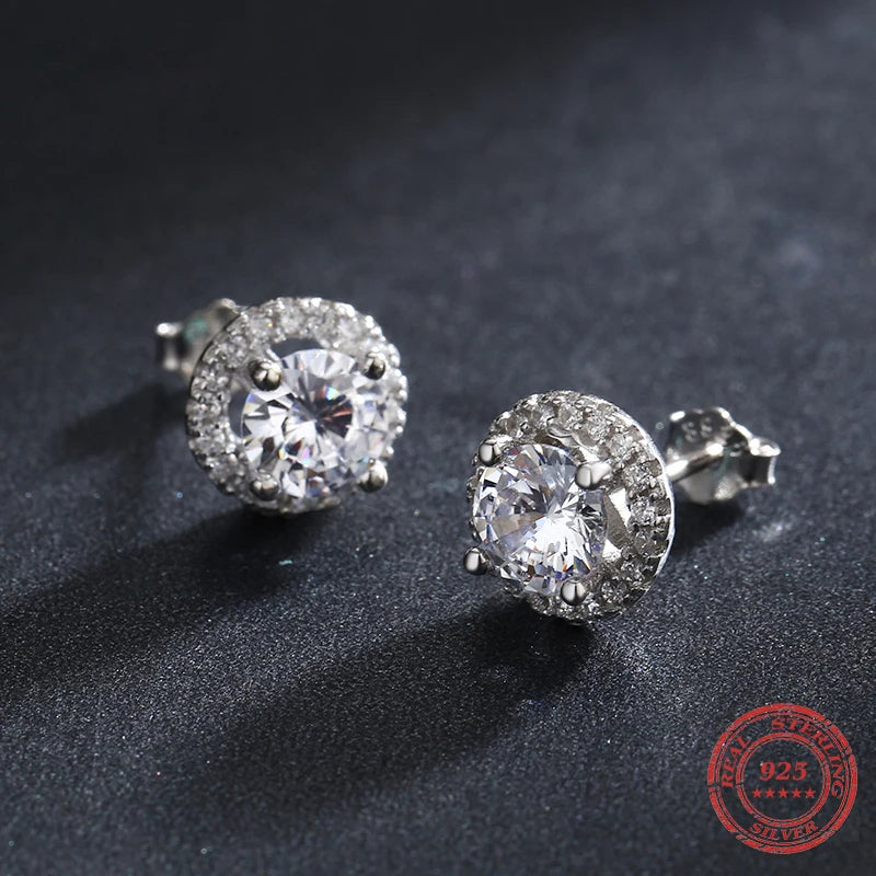 Elegant Sterling Silver Round CZ Stud Earrings