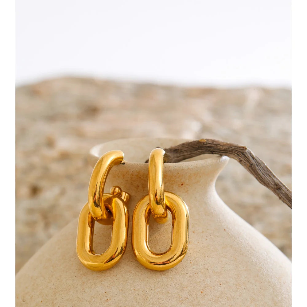 Bold gold drop earrings with stainless steel structure for daily statement