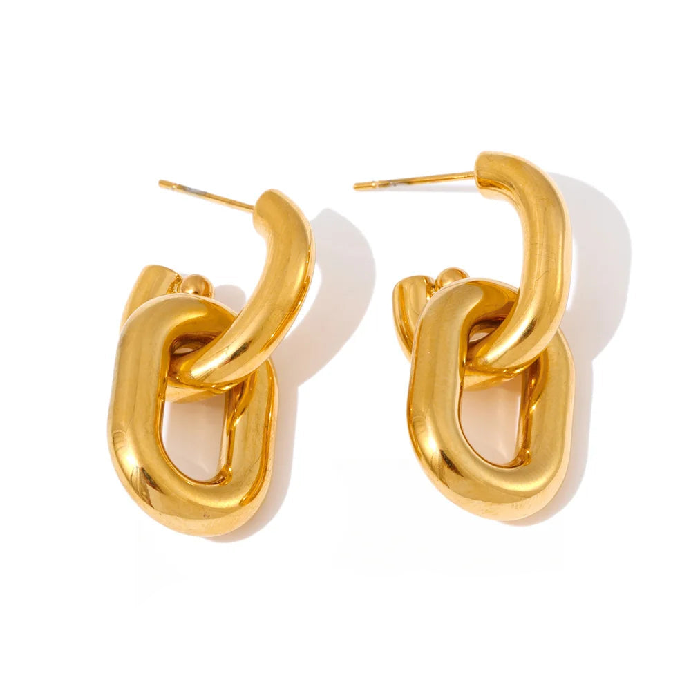 Gold plated geometric chunky drop earrings in stainless steel jewelry