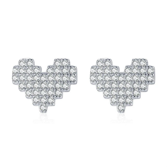 Sterling Silver Sparkling Heart Stud Earrings