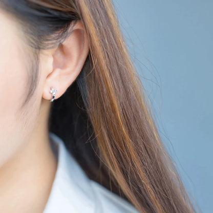 925 Silver Flower CZ Hoop Earrings