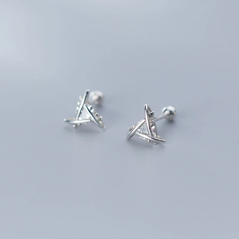 Triangle silver stud earrings crafted in 925 sterling silver
