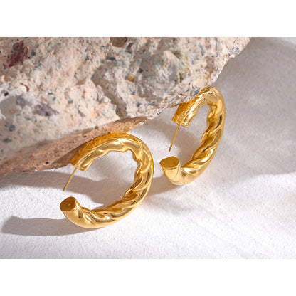 Golden Twisted Round Stud Earrings