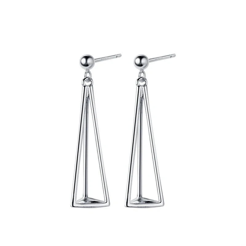 3D Triangle Drop Earrings in 925 Silver