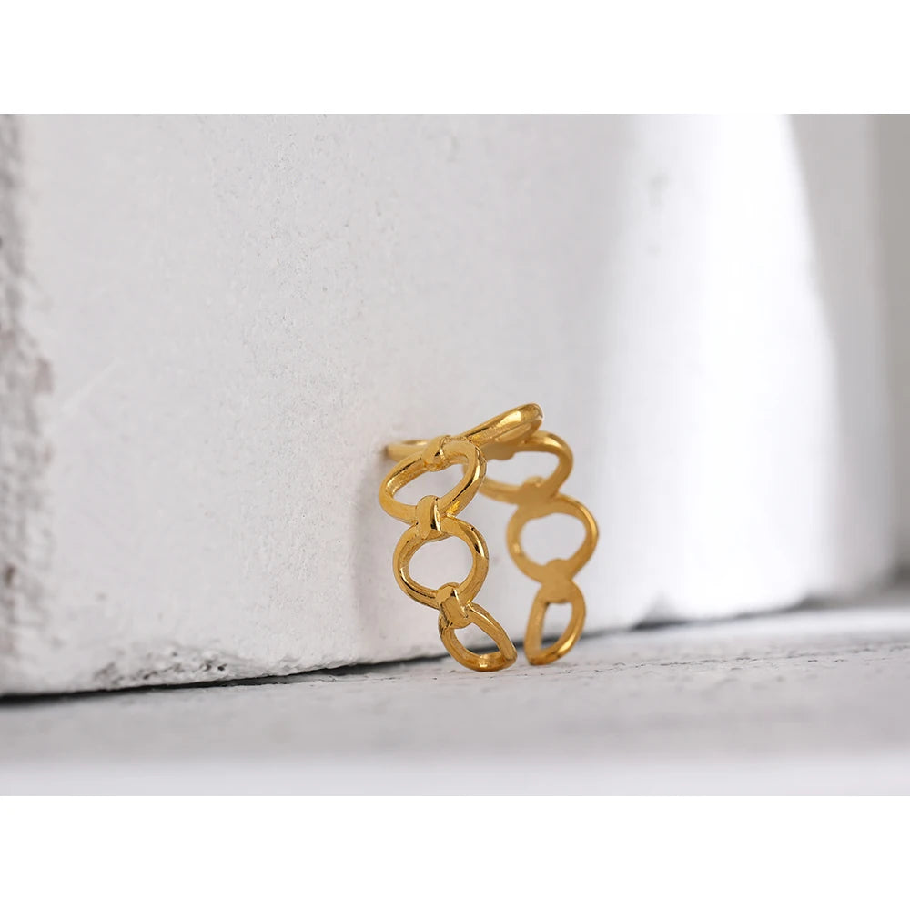 316L Stainless Steel Golden Chain Cocktail Ring