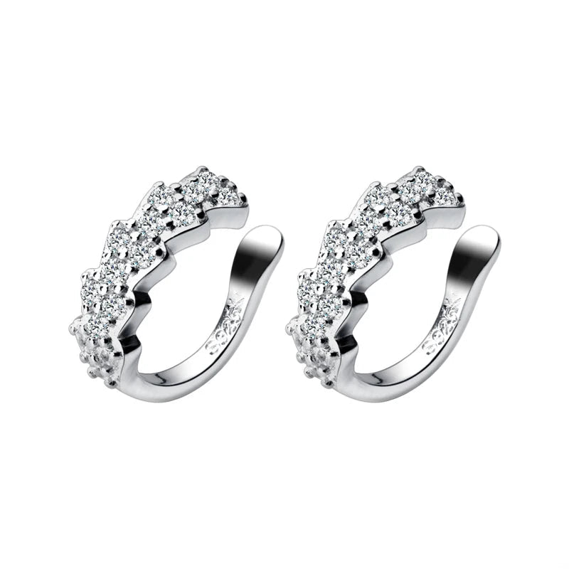 Crystal round ear clip earrings in 925 sterling silver