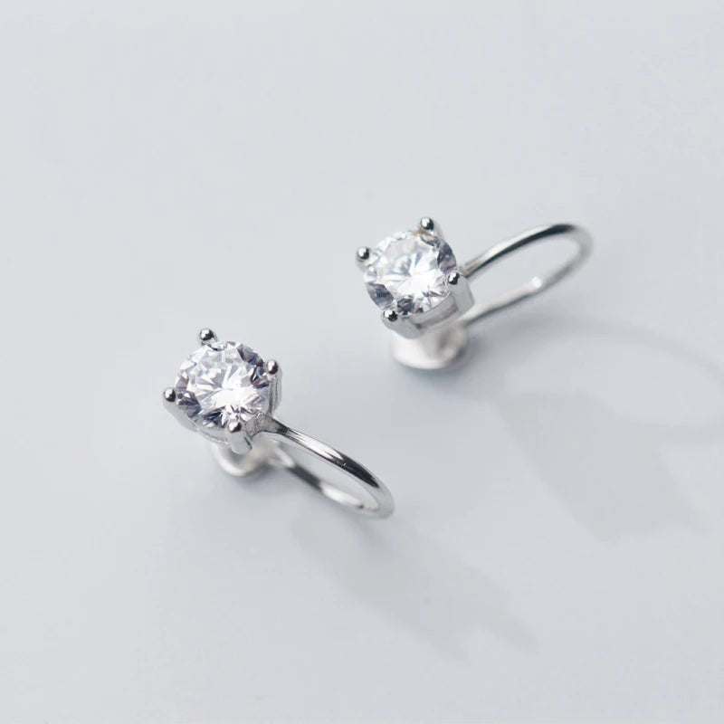 925 Silver Heart CZ Clip Earrings