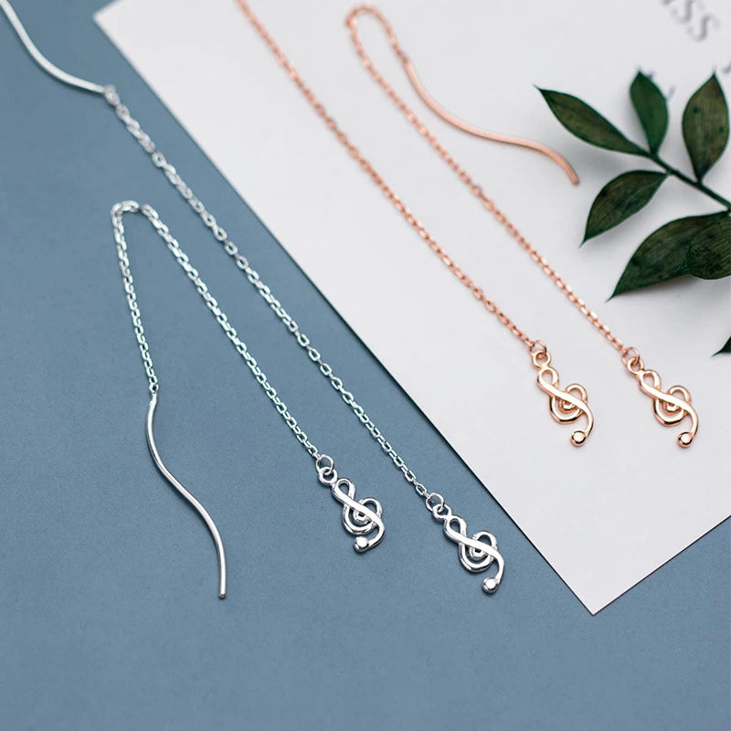 Elegant long chain musical note drops for classic ear rings