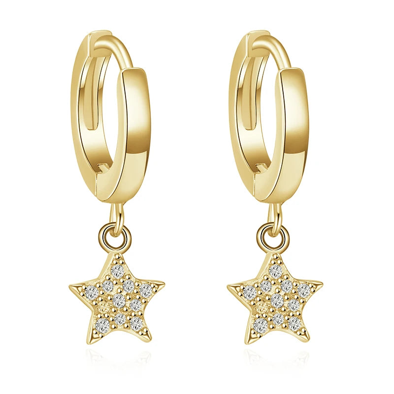 Earrings gold shown with a soft earring with dangle profile