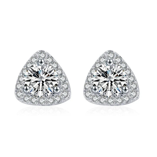 Sterling Silver Triangle CZ Stud Earrings