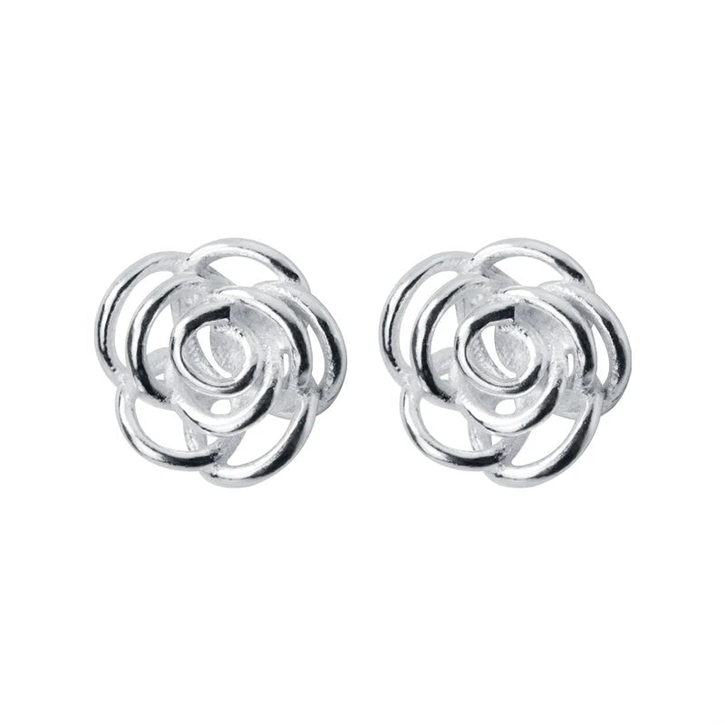 Hollow rose flower stud earrings in 925 sterling silver
