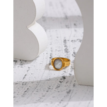 Gold Plated Round Natural Shell Ring